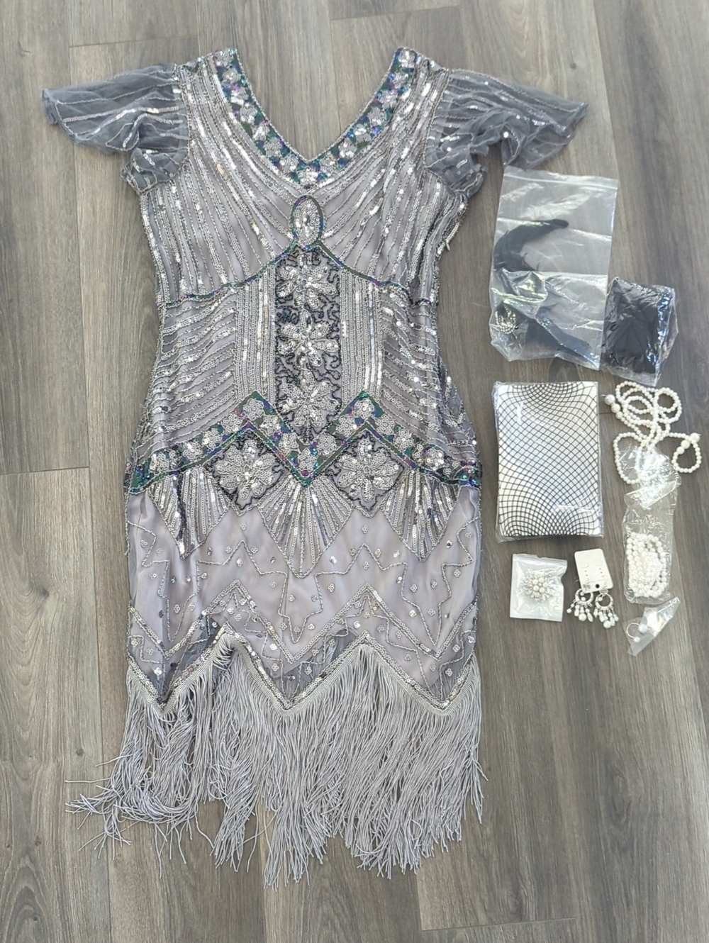 Fundaisy Women's Costume Flapper Dress With Accessories Size XL